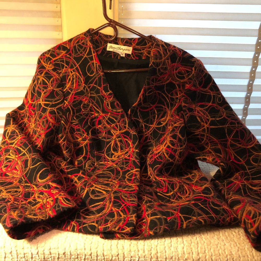 unique jacket, felted wool swirls, size L, Norm Thompson brand